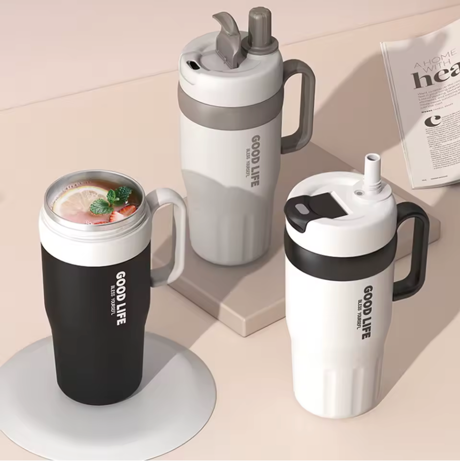 GOODLIFE™ Premium Stainless Steel Thermo Mug 620ml – Leakproof Coffee Cup with Straw for Office & Travel