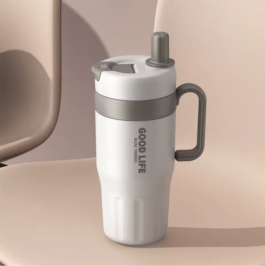 GOODLIFE™ Premium Stainless Steel Thermo Mug 620ml – Leakproof Coffee Cup with Straw for Office & Travel