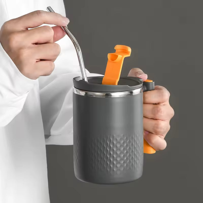 Premium 304 Stainless Steel Thermal Mug with Lid & Handle – Double-Walled Insulated Cup for Hot & Cold Beverages (Japanese Minimalist Design)