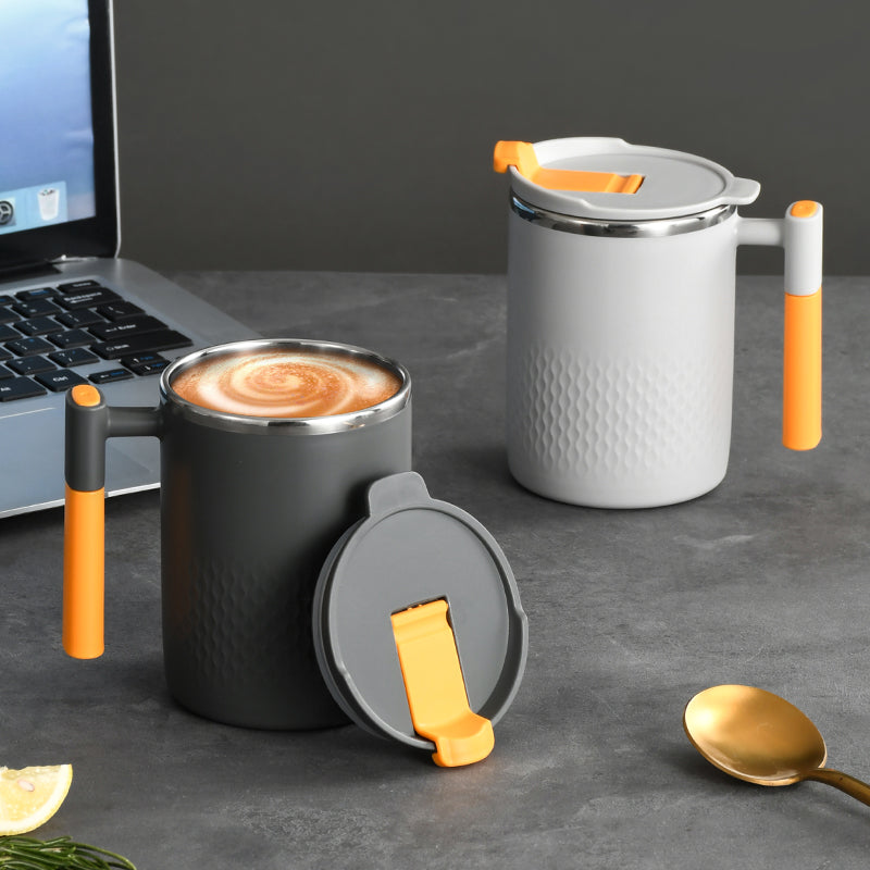 Premium 304 Stainless Steel Thermal Mug with Lid & Handle – Double-Walled Insulated Cup for Hot & Cold Beverages (Japanese Minimalist Design)