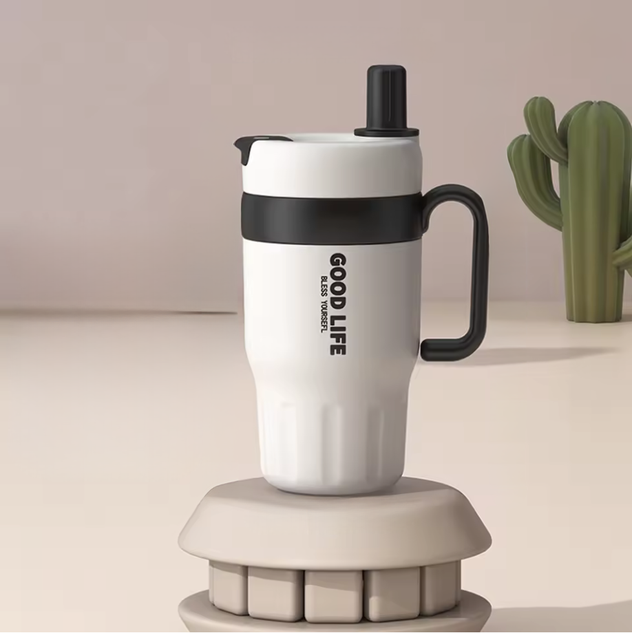 GOODLIFE™ Premium Stainless Steel Thermo Mug 620ml – Leakproof Coffee Cup with Straw for Office & Travel